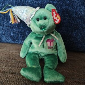 Ty Beanie Baby May Birthday Bear with Party Hat